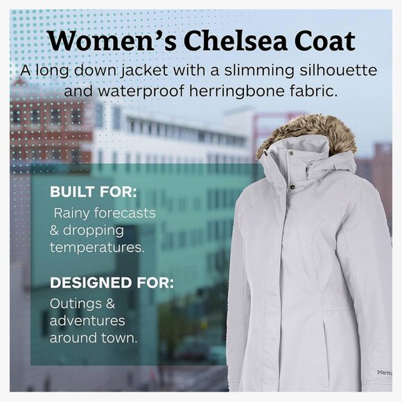 Marmot Women Chelsea Winter Snow Waterproof Long Coat Jacket Down Fill 700 L - Picture 11 of 15
